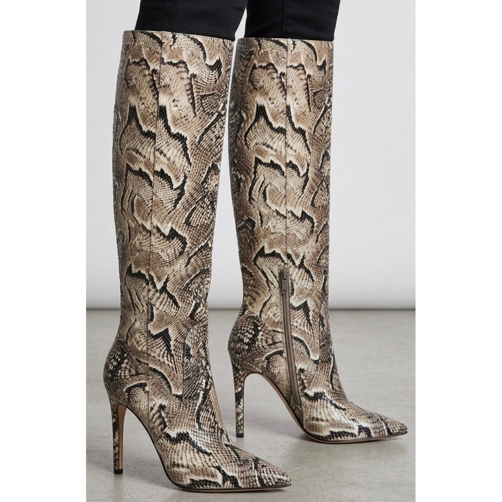 Vince Camuto Fendels Snakeskin Embossed Leather Knee High Stiletto Boots‎ 5.5M